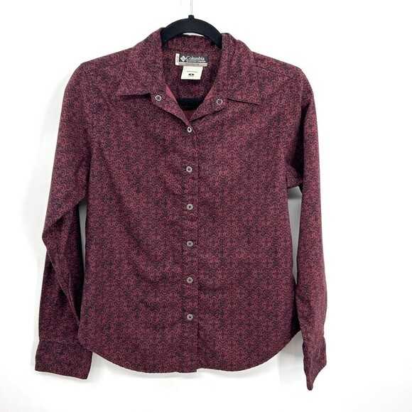 COLUMBIA XCO Women's Purple Burgundy Design Button Up Long Sleeve Blouse Small - Picture 1 of 6